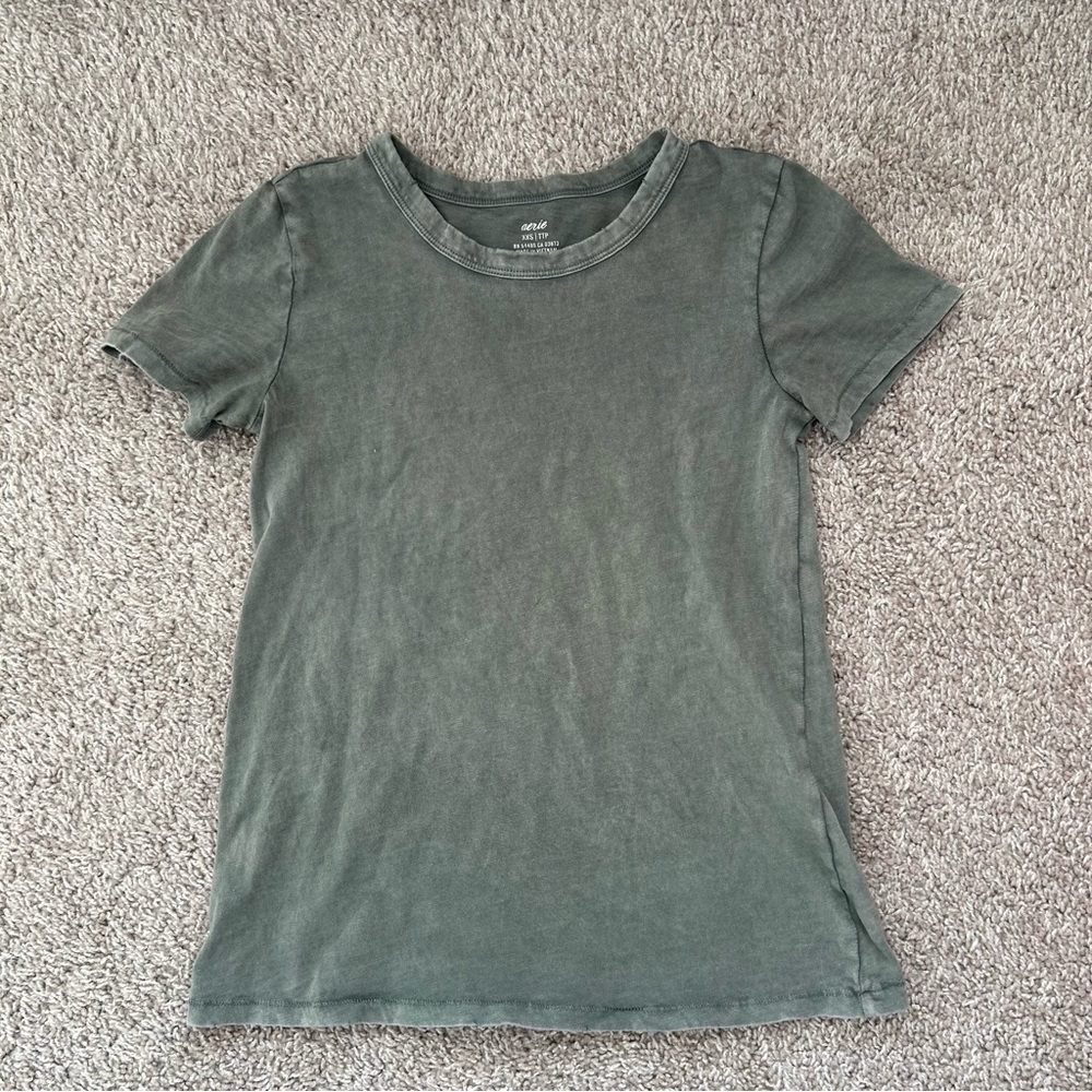 Aerie Faded Green Crew Neck Tee XXS
